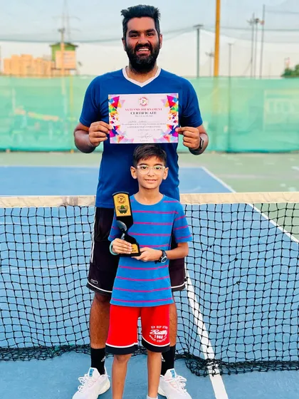 A spectacular performance from Nivaan Dhama at the SA Tennis Tournament, where he was the winner in the Under-8 aptitude category. Here he is proudly holding his trophy.