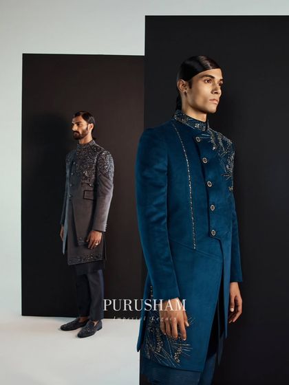 In every stitch, a story to hail. These chic, statement jackets in grey and blue are detailed to perfection, ensuring you are forever in detail.
