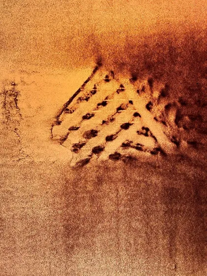 A duplicate image from the 'Sand Sangam' series, highlighting the intricate dot work and soft, flowing shapes that define these abstract compositions.