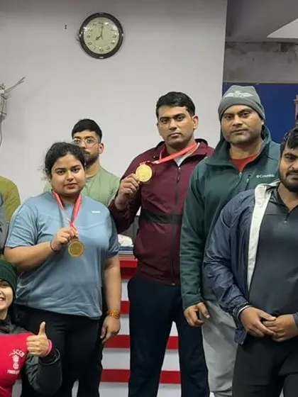 My students Vinay and Vanshika after winning gold medals at the North India Equipped Powerlifting Championship. A great performance from the team.