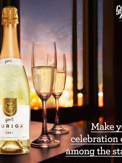 Our finest sparkling wine, Auriga, is named after a constellation and contains real 24-karat gold flakes. It is designed to make your celebration one among the stars.