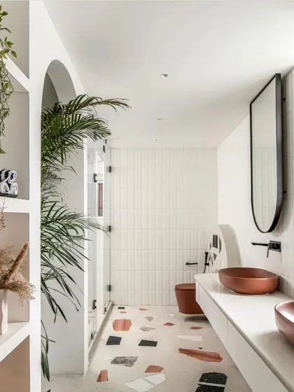 The serene and luxurious master bathroom from the "Marshmallow" penthouse, as featured by FOAID.