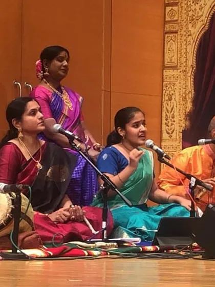 On stage during the Carnatic Symphony I had the opportunity to lead at the Cleveland Thyagaraja Festival. Collaborating with so many musicians on a grand symphony was a thrilling experience.