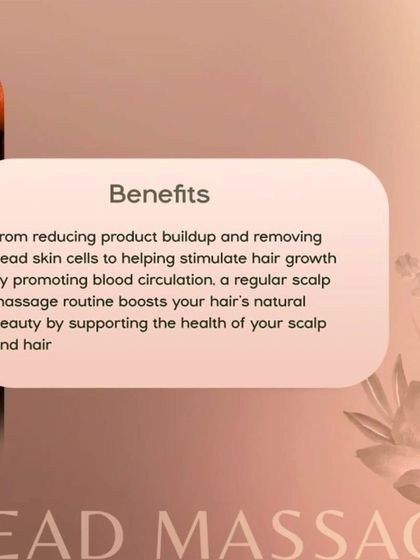 The benefits of a regular scalp massage are numerous. As this graphic explains, it stimulates hair growth by promoting blood circulation, removes dead skin cells, and supports the overall health of your scalp and hair.