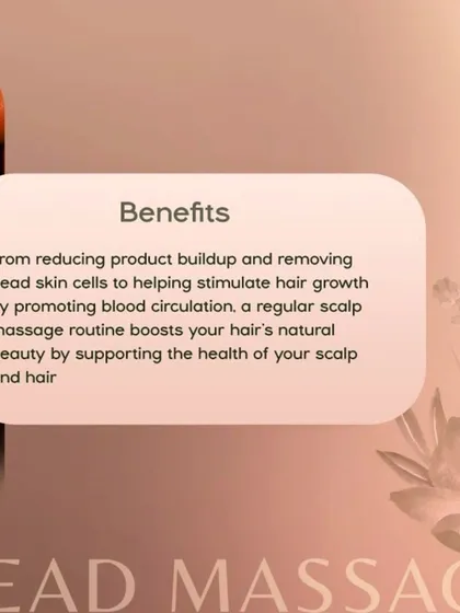 The benefits of a regular scalp massage are numerous. As this graphic explains, it stimulates hair growth by promoting blood circulation, removes dead skin cells, and supports the overall health of your scalp and hair.