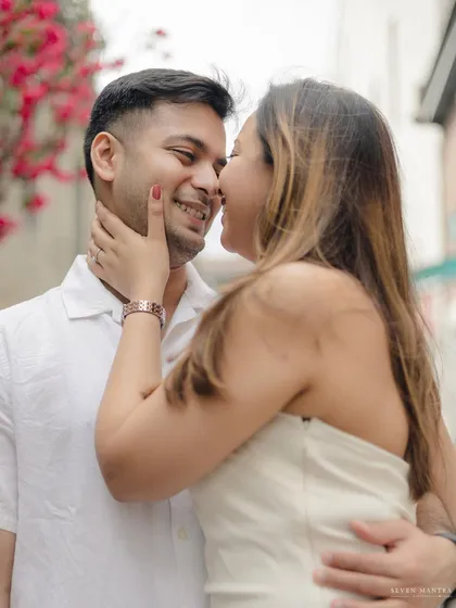 Pure, infectious joy captured up close. Even in a grand city like Montreal, our focus is always on the authentic emotions and connection you share during your engagement photoshoot.