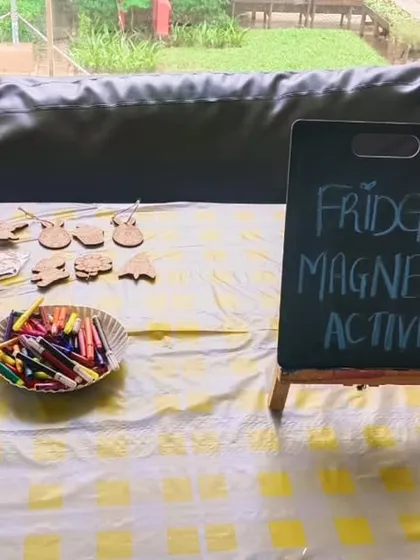 For this party, we set up a simple and fun fridge magnet activity station. It's a perfect way to keep younger kids engaged and entertained.