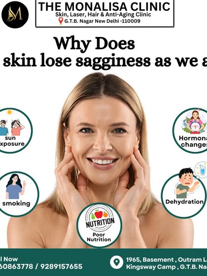 Why does our skin lose firmness and begin to sag as we age? This infographic points to factors like sun exposure, smoking, hormonal changes, poor nutrition, and dehydration.