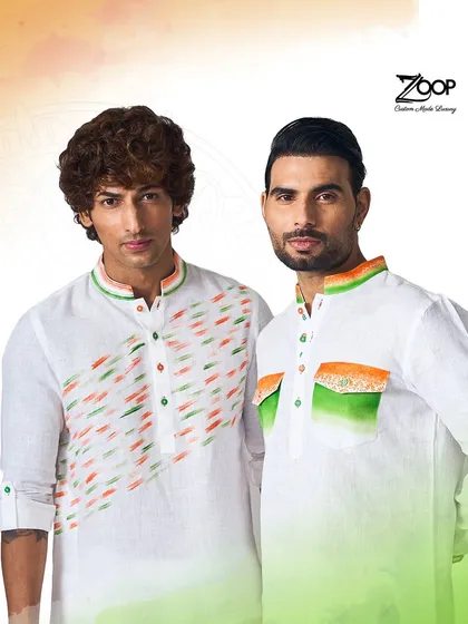 Two of our patriotic designs for Independence Day, showcasing different ways to wear the tricolor with elegance.