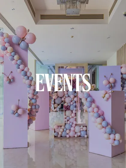 This image, with the word 'EVENTS' overlaid, showcases one of our elegant, large-scale installations, representing our capability to handle any type of event, big or small.