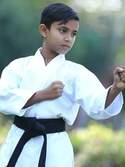 My little brother in his fighting stance. He started young and has the discipline of a true karateka.