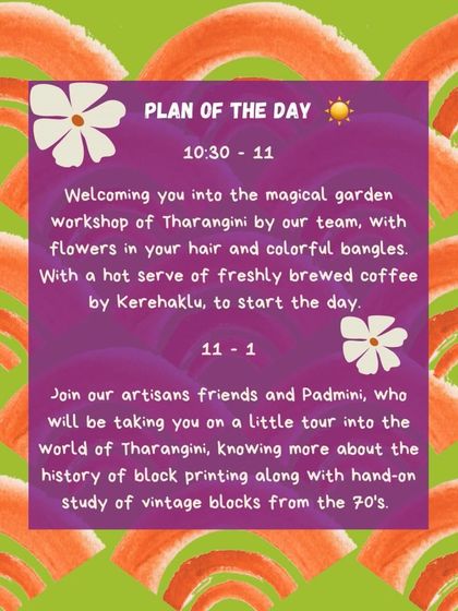 The plan of the day for one of our immersive workshops. From a tour of the studio to hands-on printing, we curate a full day of learning and creativity.