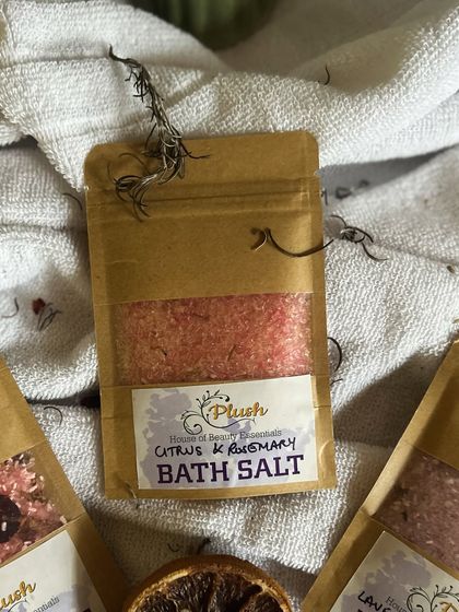 This is my Citrus & Rosemary bath salt. The zesty citrus and earthy rosemary create a revitalizing and energizing bath experience.
