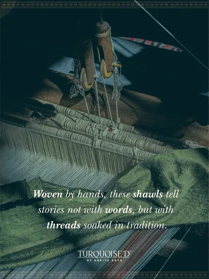 Woven by hands, these shawls tell stories not with words, but with threads soaked in tradition. This image of a loom captures the essence of the handwoven process that inspires my work.