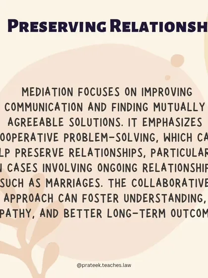 Mediation focuses on cooperative problem-solving, which can help preserve a functional co-parenting relationship. This collaborative approach fosters better long-term outcomes.