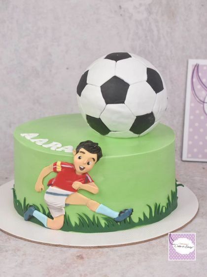 Another angle of the football cake.