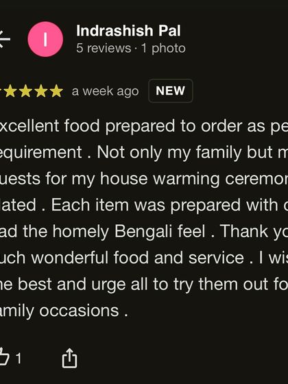 "Each item was prepared with care and had the homely Bengali feel." This review from Indrashish Pal for his housewarming ceremony perfectly captures what we strive for: food that feels both special and comforting.