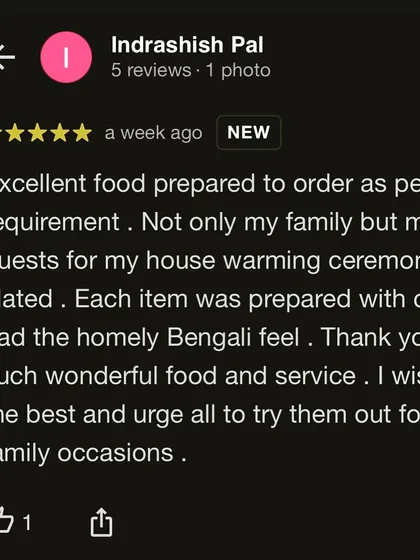 "Each item was prepared with care and had the homely Bengali feel." We love bringing the authentic taste of home-cooked Bengali food to your family occasions.