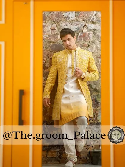Your Haldi ceremony deserves its own standout outfit. I created this vibrant yellow shrug set to be both comfortable and stylish. The detailed embroidery on the jacket adds a touch of celebration, ensuring you look your best for the pre-wedding festivities.