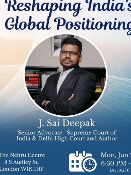 This poster details my talk at The Nehru Centre in London on "Reshaping India's Global Positioning". My focus was on how a confident civilizational identity is key to Bharat's role in the world.