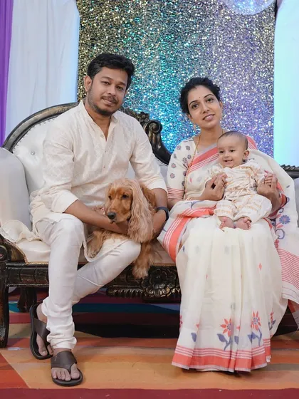 Our little family of four at the Annaprashan ceremony.