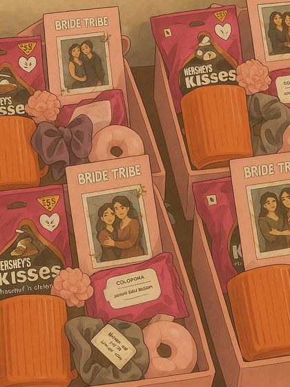 Here is the Ghibli-style anime version of my 'Bride Tribe' boxes. I love how it captures the warmth and fun of the real thing, complete with illustrated Hershey's Kisses and personalized cards.