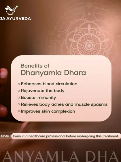 Find relief from stress and body pains with Dhanyamla Dhara. This traditional decoction bath therapy enhances blood circulation, rejuvenates the body, boosts immunity, and improves skin complexion.