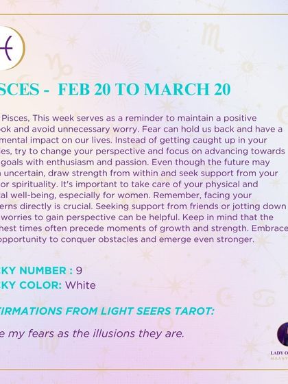 A weekly message for Pisces about maintaining a positive outlook and avoiding unnecessary worry. This forecast reminds you to draw strength from within and seek support.
