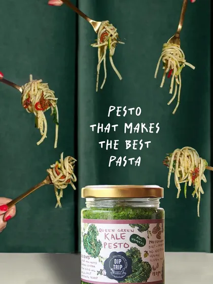 My Queen Green Kale Pesto makes the best pasta. This rich, nutty pesto is a delicious way to enjoy the benefits of kale, perfect for a quick and healthy meal.