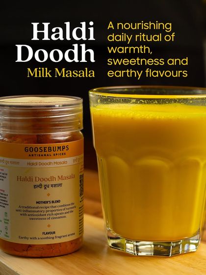 A glass of golden Haldi Doodh, a nourishing daily ritual of warmth and earthy flavours. My Haldi Doodh Masala is a traditional recipe that combines the anti-inflammatory properties of turmeric with other beneficial spices.