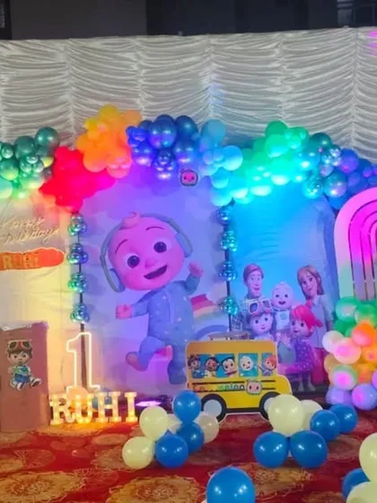 Another angle of the Cocomelon first birthday stage.