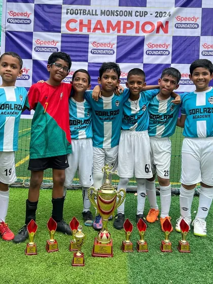 Our mighty U-9s celebrating their championship win at the Football Monsoon Cup 2024 in Thane. Mitya also took home the Best Player of the tournament award.