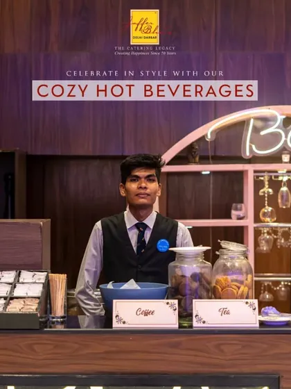 A wider view of our stylish hot beverage bar, designed to be a cozy and inviting corner for guests to relax and enjoy a warm drink.