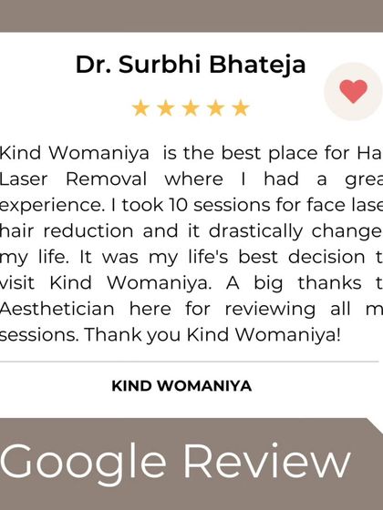 A Google review from Dr. Surbhi, who calls her face laser treatment the "best decision of my life." We are so happy to have drastically changed her life for the better.