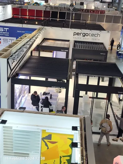 An aerial view of the R+T Expo 2024 in Stuttgart, Germany. We attend these global events to explore the future of sustainable design and find the latest innovations for our clients.