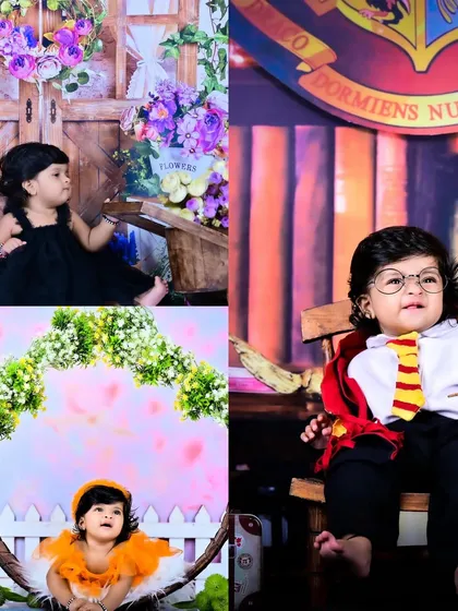 A collage showing floral themes and a Harry Potter theme.