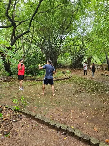 A wider view of our Sunday morning session at Powai Forest Park. Training outdoors adds a different dimension, forcing you to adapt to uneven ground and natural obstacles.