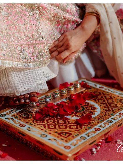 The 'Saptapadi' or seven steps, a crucial part of the Hindu wedding ceremony. Each step represents a vow, and we create a beautiful path for the couple to take them on.