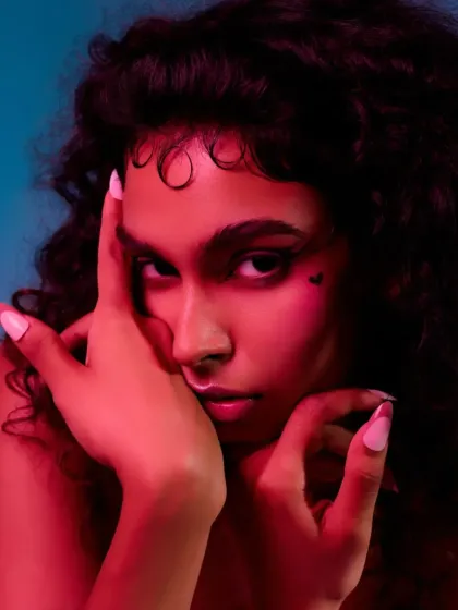 'Hypersonic' for Artego Magazine. This shot uses red and blue gelled lights to create a vibrant, futuristic beauty portrait.