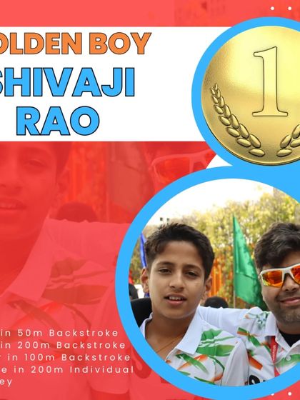 Celebrating Shivaji Rao's incredible performance at the DAV State Swimming Competition, where he won two golds, a silver, and a bronze, and qualified for the DAV Nationals.