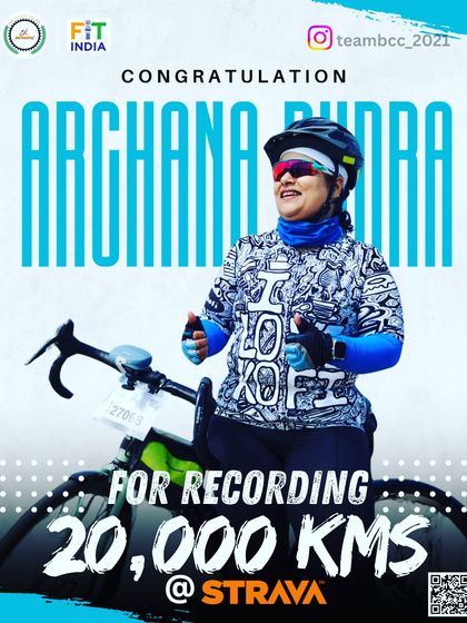 Crowning Archana Rudra as Hormavu's Cycling Queen for spinning her way to 20,000 km. Her consistency, strength, and grace on wheels are an inspiration.