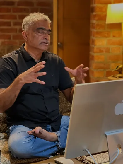 During a 'Sundays with Arun' online discourse, I explore practical spiritual wisdom with our global community. These sessions are open conversations about life's real questions, accessible from wherever you are.