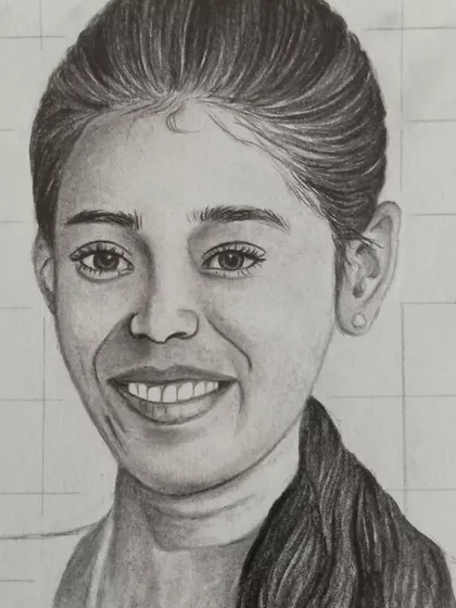 The work-in-progress version of the sketch, showing the grid I used to get the facial features just right.