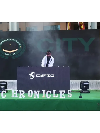 Setting the stage at City Engineering College for their 'Chronicles' event. A professional setup with a massive LED wall is key to delivering a festival-level performance.