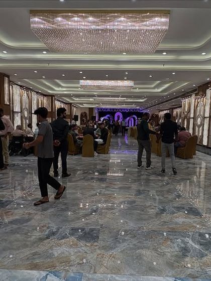 This is the separate dining area at Sky Banquet in Kharghar. Having a dedicated space for food keeps the main event hall clean and allows for a smooth and organized dining experience for your guests.