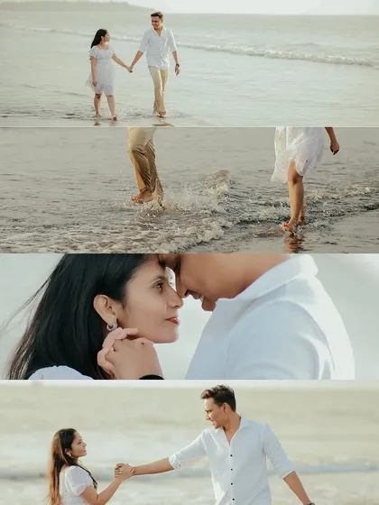 A collection of intimate details from a beach pre-wedding shoot. From holding hands to a close-up embrace, these shots tell the story of their connection.