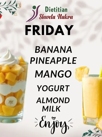 Enjoy this delicious and filling tropical smoothie made with banana, pineapple, mango, and yogurt. It's a great way to satisfy your sweet cravings while getting a good dose of protein and vitamins.