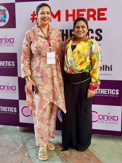 Dr. Hema Pant and Dr. Itishree Gupta at the Aesthetics conference in Delhi. Our team regularly participates in these events to stay at the forefront of aesthetic medicine.