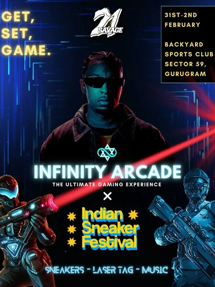 The official poster for my collaboration with the Indian Sneaker Festival, featuring 21 Savage. I bring the ultimate gaming experience, fusing it with music, sneakers, and culture.