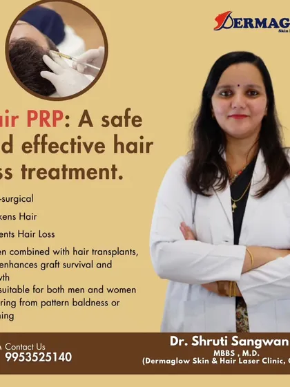 Dr. Shruti Sangwan explains the benefits of Hair PRP. It is a non-surgical treatment that thickens hair, prevents further loss, and is suitable for both men and women experiencing pattern baldness or thinning.